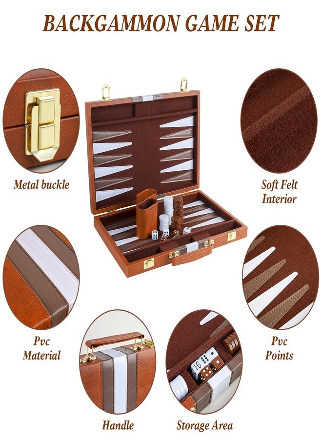 RERIVER Backgammon Set 2 Players Classic Backgammon Sets for Adults Board Game with PU Leather Case Portable and Travel Backgammon Set (Brown, 15inch) - Image 4